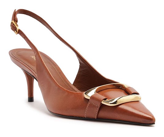 Arezzo Scarpin Slingback Salto Médio Detalhe Metal Marrom