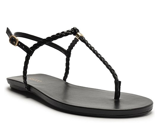 Arezzo Sandália Rasteira Preta Slim Tiras Trançadas