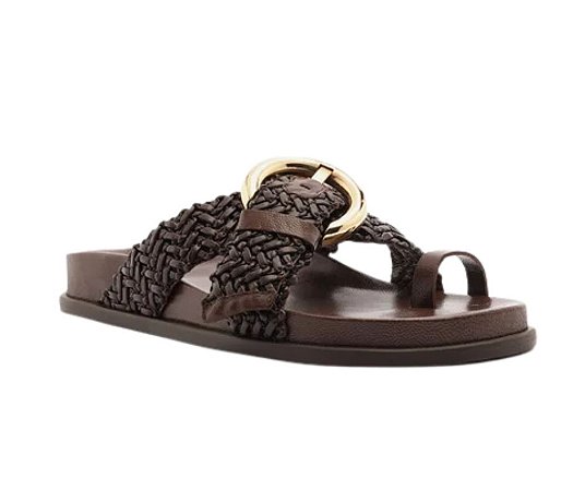 Arezzo Sandália Papete Marrom Tressê Fivela Redonda