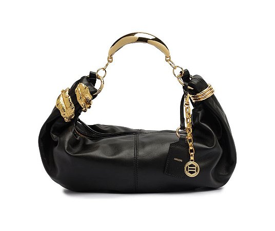 Arezzo Bolsa Tiracolo Preta Couro Média Metais Leaf