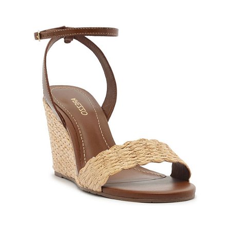 Arezzo Sandália Marrom Couro Salto Anabela Palha