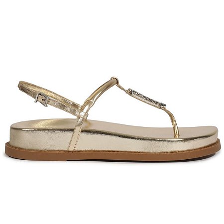 Schutz Sandalia Salto Baixo Metalic Dourada