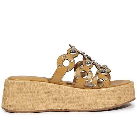 Schutz Sandalia Rafia Brilho Bege