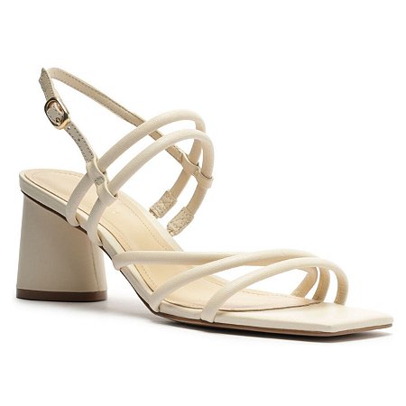 Arezzo Sandália Off-White Couro Salto Bloco Redondo