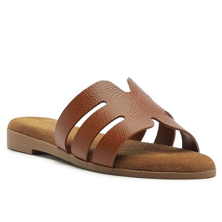 Arezzo Sandália Rasteira Marrom Couro Recorte Cassis