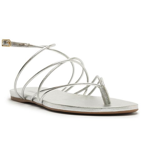 Arezzo Sandália Rasteira Prata Tiras Finas Cruzadas
