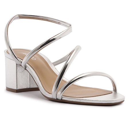 Arezzo Sandália Prata Salto Bloco Tira Curva