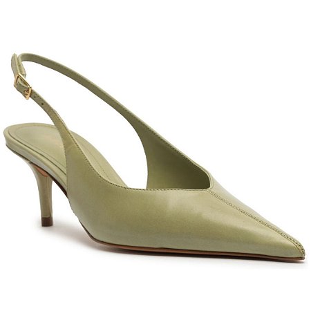 Arezzo Scarpin Verde Couro Salto Kitten Slingback
