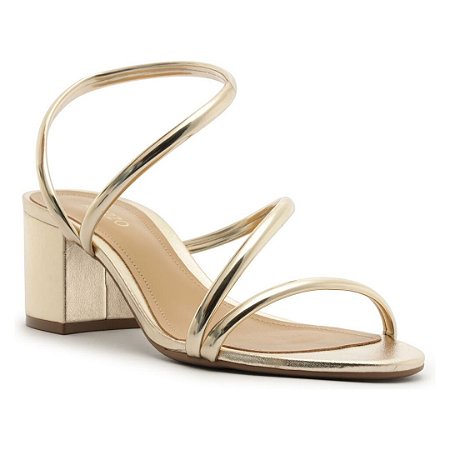 Arezzo Sandália Dourada Salto Bloco Tira Curva