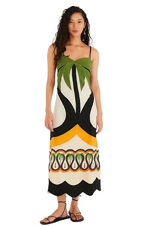 Farm Vestido Cutwork Estampado Floresta De Onda 346748