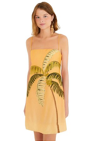 Farm Vestido Curto Estampado Itacaré Coqueiro Laranja 345401