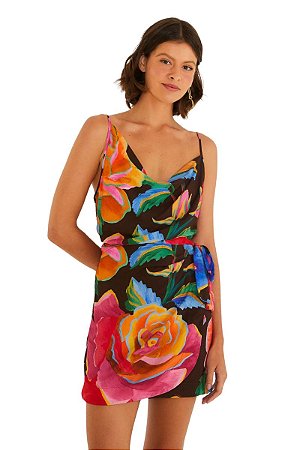 Farm Vestido Curto Estampado Rosas Pintadas 345544