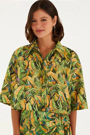 Farm Camisa Estampada Floresta De Passarinho 46256