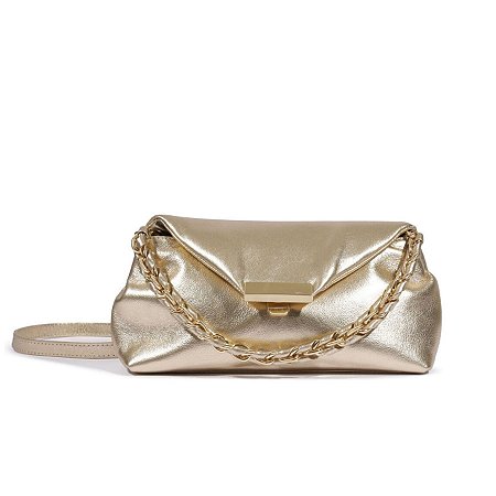 Schutz Bolsa Media Couro Dourado