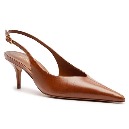 Arezzo Scarpin Marrom Couro Salto Kitten Slingback