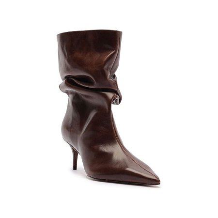 Arezzo Bota Marrom Couro Salto Baixo Fino Slouchy
