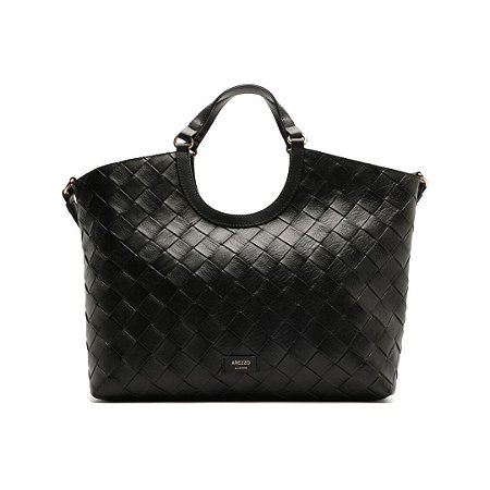 Arezzo Bolsa Tote Preta Tressê Grande Tag