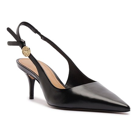Arezzo Scarpin Preto Couro Slingback Metal Heritage