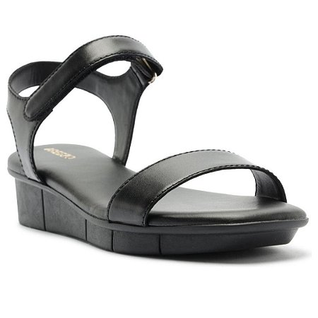 Arezzo Sandália Preta Couro Flatform Comfort