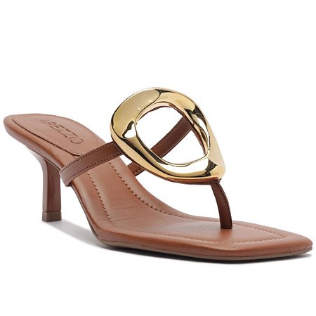 Arezzo Tamanco Marrom Salto Kitten Metal Orgânico