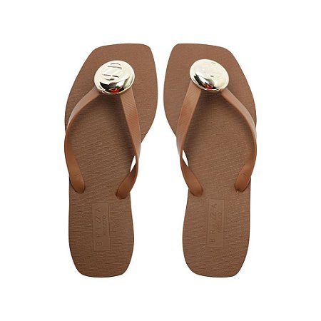 Arezzo Chinelo de Dedo Marrom Square Metal Brizza
