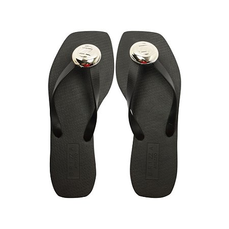 Arezzo Chinelo de Dedo Preto Square Tiras Largas