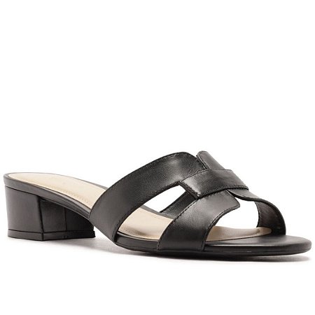 Arezzo Mule Preto Couro Salto Bloco