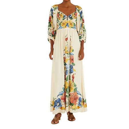 Farm Vestido Longo Manga Tropical