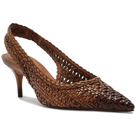 Arezzo Scarpin Marrom Tressê Salto Fino Slingback