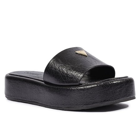 Schutz Sandália Flatform Couro Preto