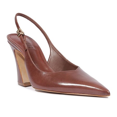 Schutz Sapato Lexi Sling Block Couro Marrom