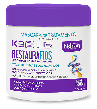 HIDRAN-k3 plus máscara tratamento restaura fios 500g