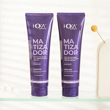 Kit Matizador Shampoo e Máscara Cabelos Loiros Desamarelador Hoka