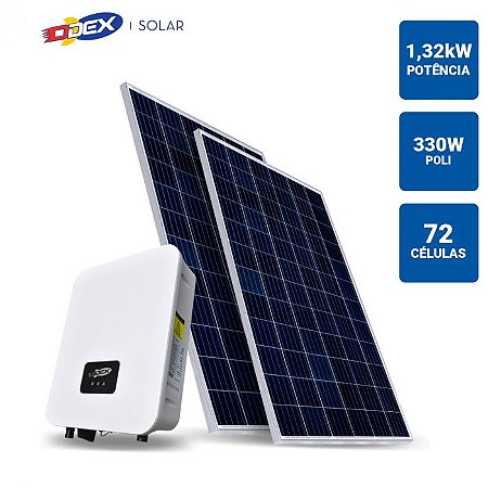 Gerador Solar 1,32KWP Inversor Odex 3KWP 4 Paineis 330W Odex Sem Estrutura