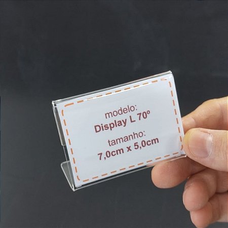 Display em acrílico modelo 70 graus para papel tamanho 7x5 cm horizontal (10 unidades)