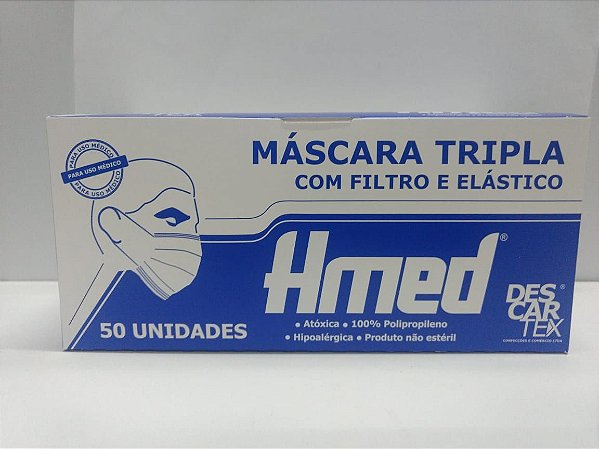 Máscara Descartável Tripla Camada com Filtro e Elástico - Descartex