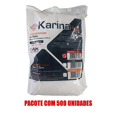 Compressa de Gaze 09fios (7,5cm x 7,5cm) Pct c/ 500und - Karina