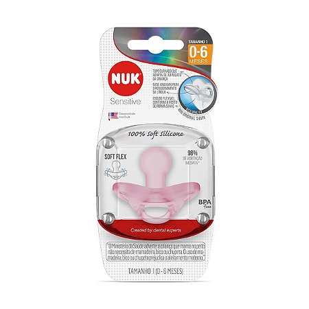 Chupeta Sensitive Soft 100% Silicone Girl S1 (0 a 6 meses) - NUK