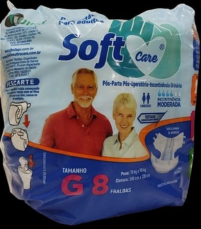 Fralda Desc Adulto Tam G (PCT 08 UN) Soft Care Fardo C/16 De 70 A 90KG