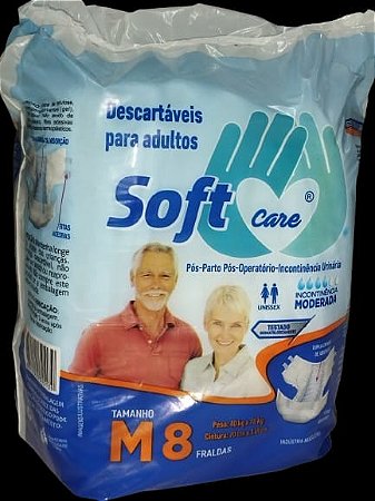 Fralda Desc Adulto Tam M (PCT 08 UN) Soft Care Fardo C/16 De 70 A 90KG
