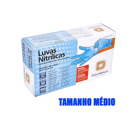 Luva de Procedimento Nitrílica Não Estéril Azul Tam. M - Descarpack