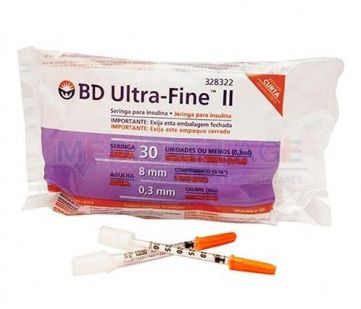 Seringa de Insulina Ultra-Fine 0,3ml com Agulha (8mm x 0,30mm) - BD