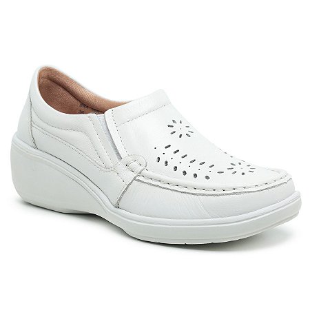 Sapato Feminino De Couro Legítimo Linha Comfort - Jasmim Branco