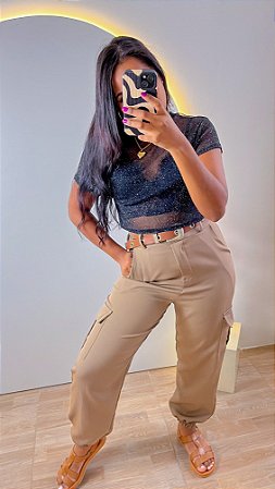 Calça Cargo Jogger Bolso em alfaiataria