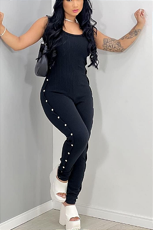 Macacão Feminino, Macacão Sexy longo com botões laterias e bojo