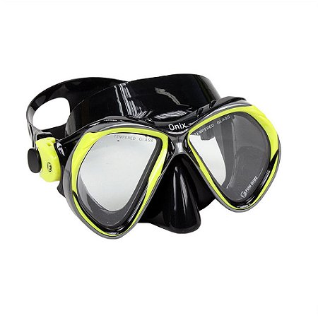 Máscara Óculos De Mergulho Apnéia Pesca Sub Onix Fun Dive - Preto / Amarelo  - Liquid Shop