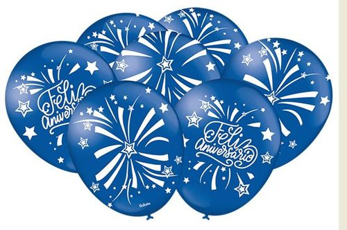 Balão Bexiga Feliz Aniversário Azul Escuro - 25uni