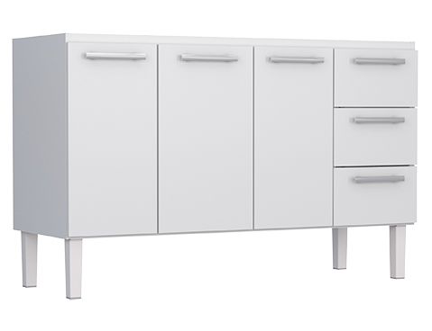 Gabinete de Cozinha Aço Vênus para Pia 1,50 MT Flat 3 Gavetas Branco Cozimax
