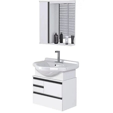 Gabinete Suspenso para Banheiro Firenze Palissandro 63,5CM com Espelheira e Cuba Louça Rorato