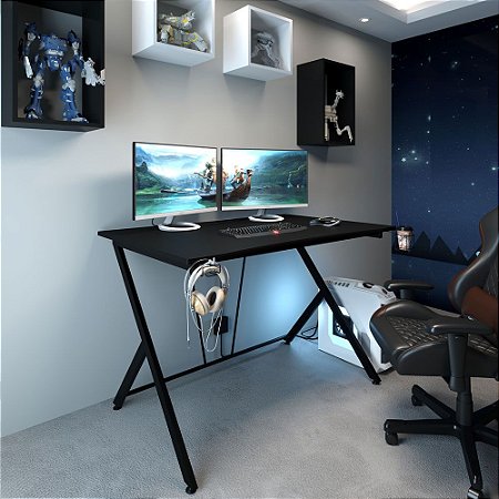Mesa Gamer com Suporte para Copo e Headphone Multivisão